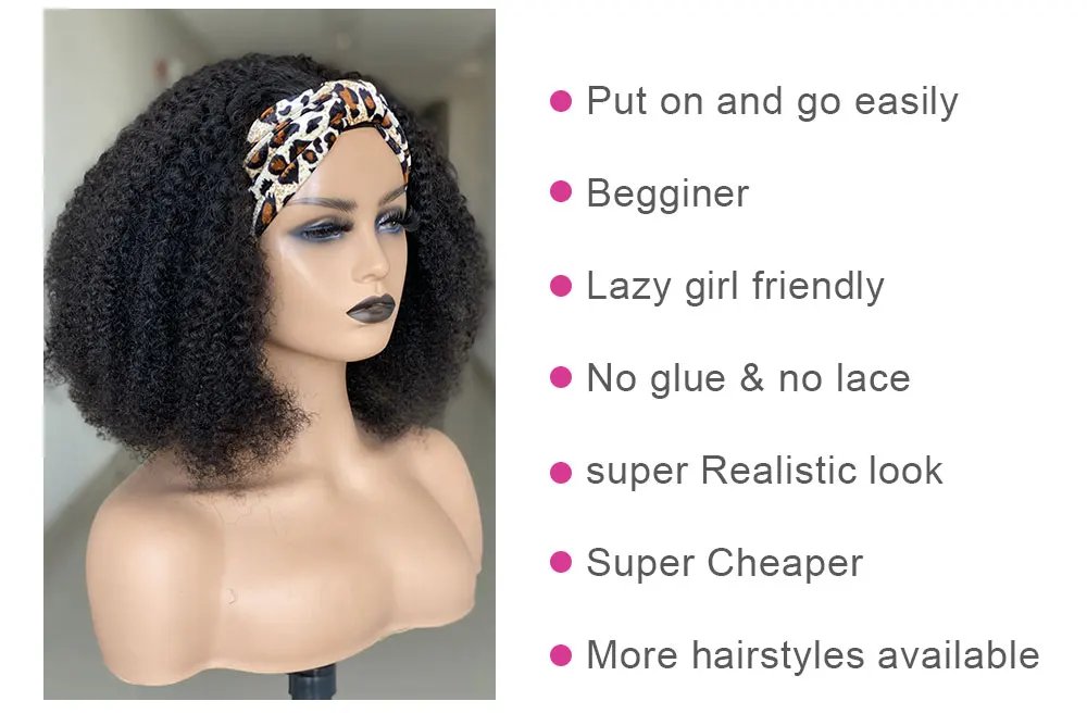 Human Hair Afro Kinky Headband Wig