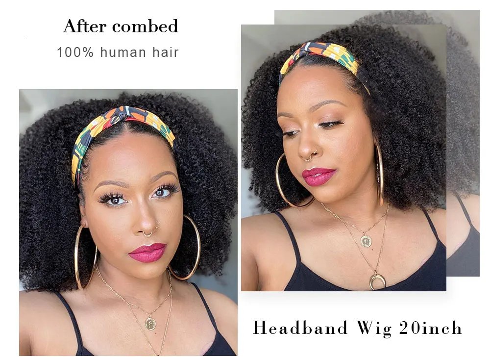 Human Hair Afro Kinky Headband Wig